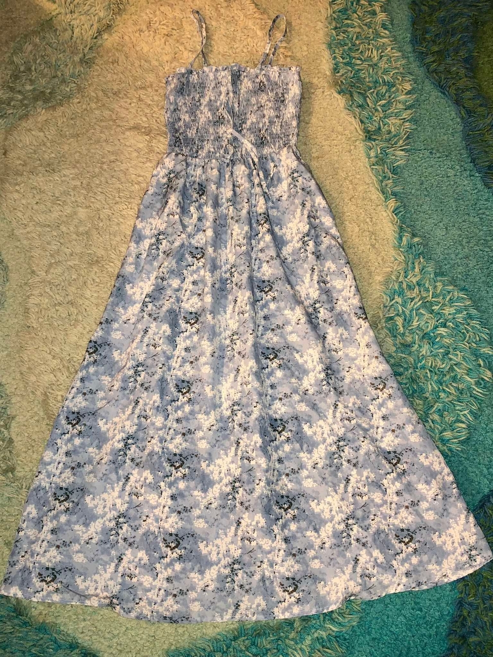 Light Blue Floral Smocked Maxi Dress
